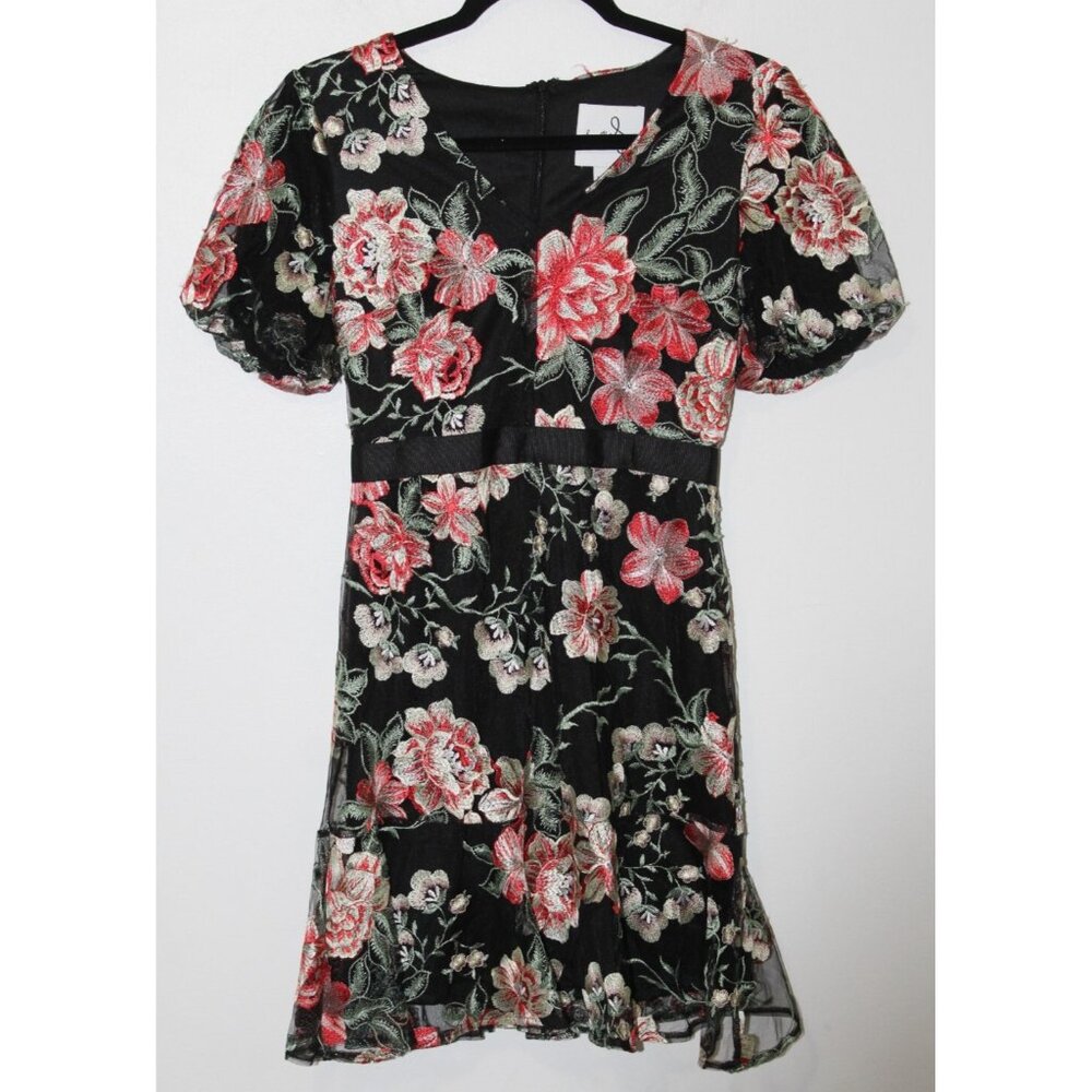 Sam Edelman Womens Black Floral Short Sleeve Mini V Neck Dress 0
